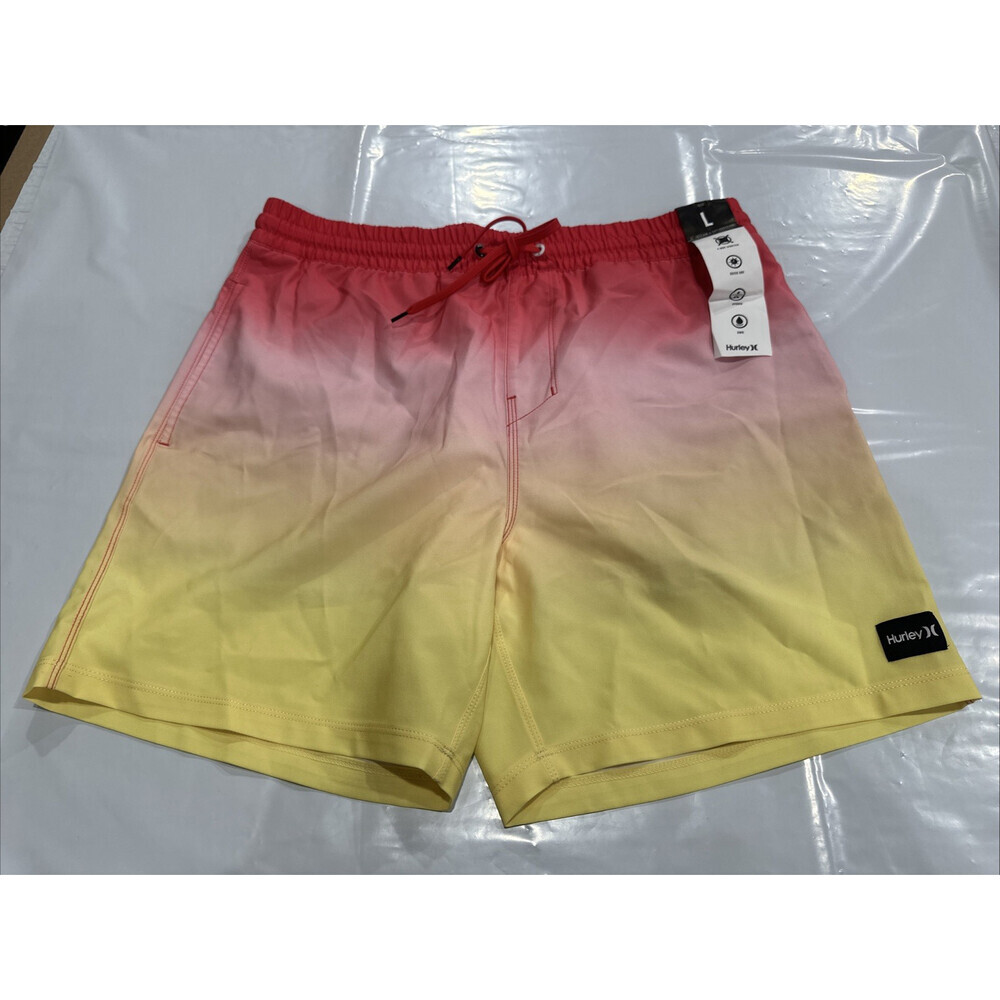 Hurley Board Shorts Mens Large Red Yellow Drawstring Waist Swimwear Beach CEB205